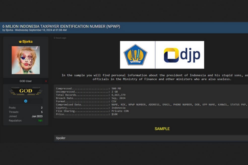 Respons Ditjen Pajak soal Isu Kebocoran Data NPWP Jokowi, Kaesang, hingga Menkominfo oleh Bjorka